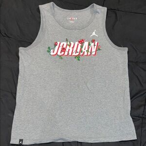 Jordan Gray Tank Top with Red & Green Floral Logo